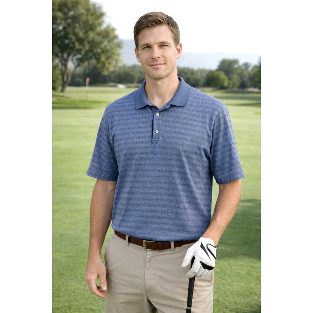 Bobby Jones Golf Polo Shirt Men's XL Blue Geometric‎ Pattern 100% Cotton Italy